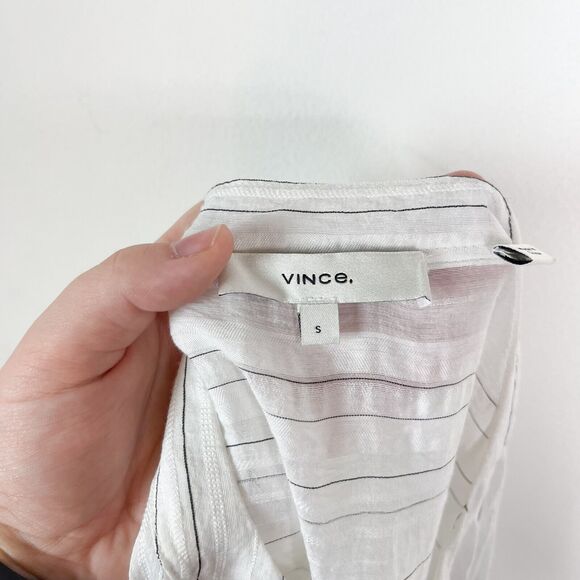 Vince NWOT Women's Short Sleeve Drapey Stripe Blouse White Size S - Picture 7 of 8